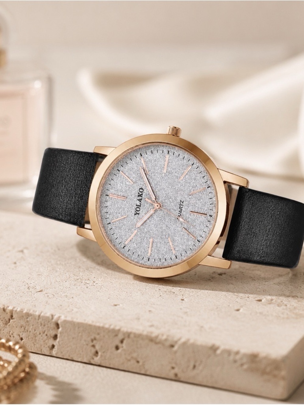 2387 - Black- Rose Gold Case Black Strap Women's Watch